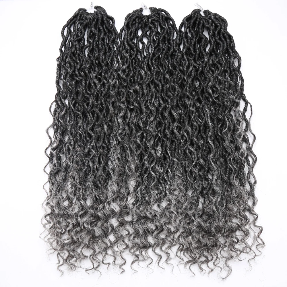 Synthetische Göttin Locs Häkeln Haar Zöpfe Lockige Faux Locs Flechten Haarverlängerungen Perücke Für Frauen Schwarz Hippie Boho Stil – Detail 7