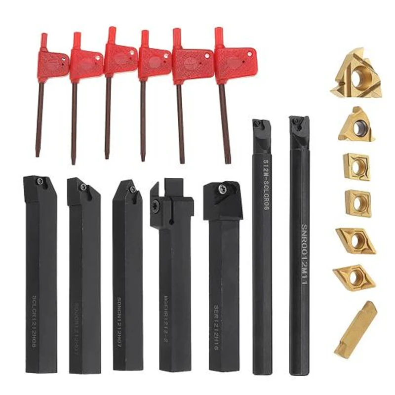 12mm Shank Lathe Boring Bar Turning Tool Holder Set With Solid Carbide Inserts CNC Lathe Cutter Tool