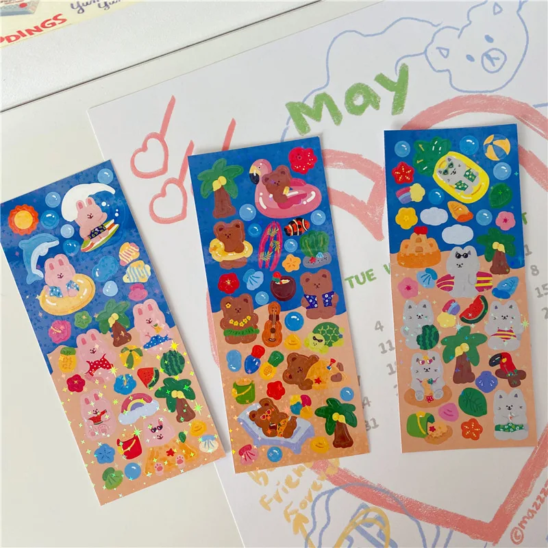 

Cartoon Bear Rabbit Cat Cute Stickers Korean Ins Glittering Laser Waterproof Paster Mobile Phone Stationery Decorative Sticker