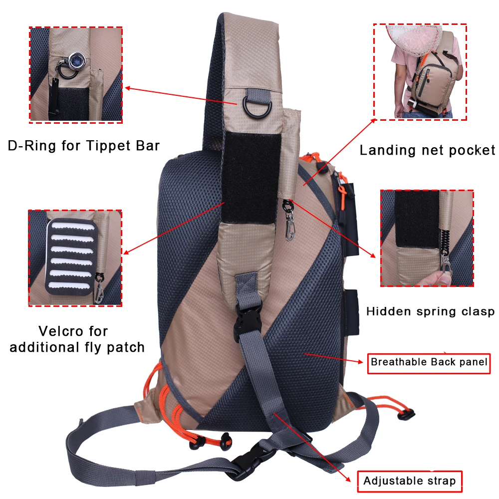 Fly Fishing Sling Tackle Storage Pack Lightweight Fishing Backpack Sling Tool Shoulder Bag