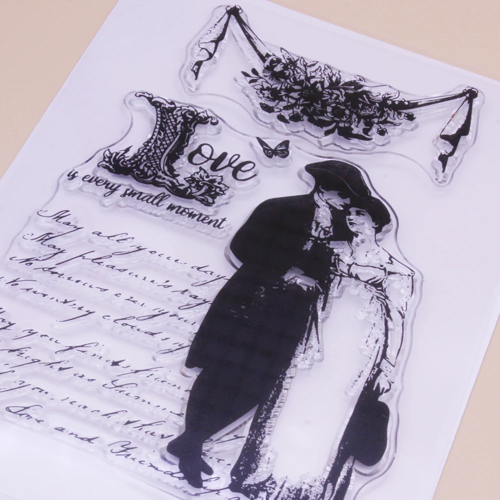 Alinacutle Clear Stamps Vintage Love Couple Scrapbooking Handmade Card Album Paper Craft Rubber Transparent Silicon Stamps