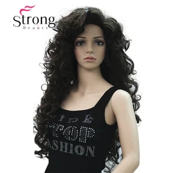 StrongBeauty Long Layers Thick Soft Bouncy Curls No Set Part Full Synthetic Wig Dark Brown Wigs for women