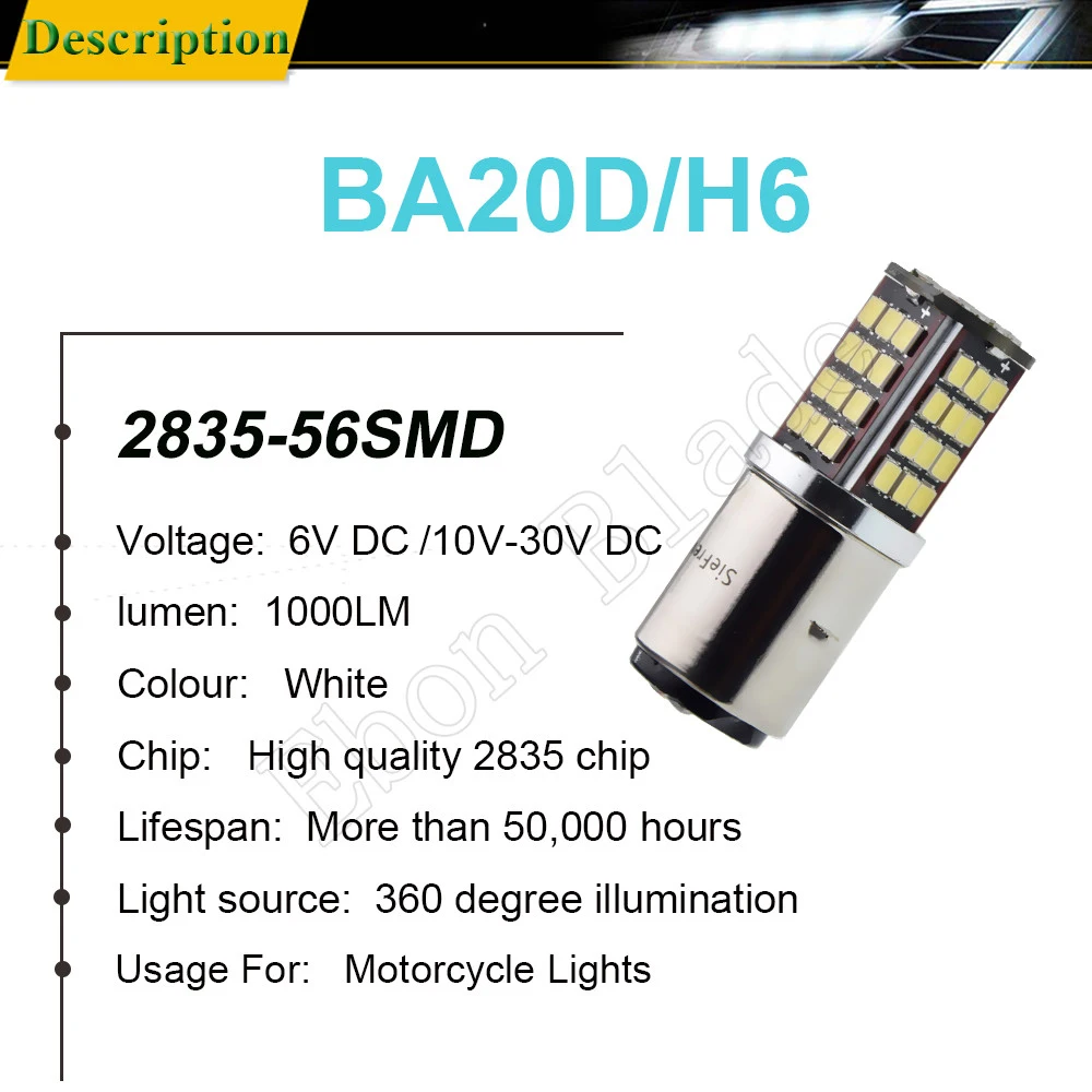 1Pcs BA20D H6 6V 12V Motorbike Motorcycle LED Headlight Bulb High Low Beam Moped ATV Scooter Moto Front Head Lamp Light 6000K