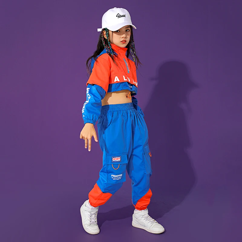 เด็ก Hip-Hop JAZZ Dance เครื่องแต่งกายหญิง Hooded Crop Tops กางเกง Hip Hop Catwalk Street Dance เสื้อผ้าเวทีสวมใส่ BL7515