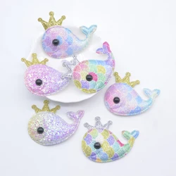 10Pcs 50*40mm Padded Glitter Leather Kawaii Whale Applique for DIY Clothes Hat Headwear Hair Clips Bow Decor Patches Accessories