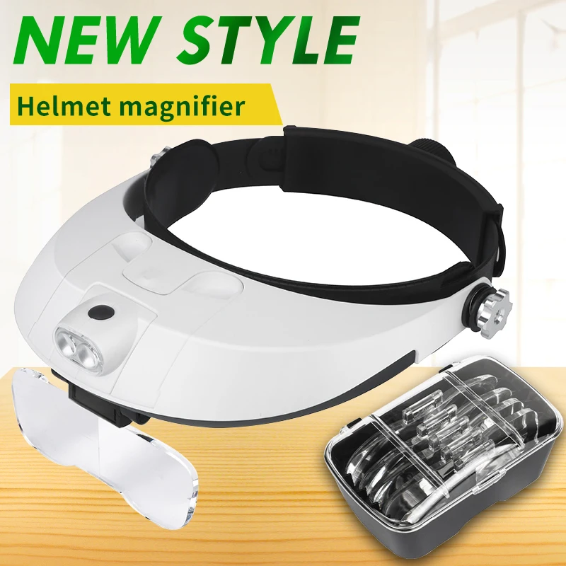 Helmet Mounted Head Mounted Magnifier With LED Lamp Reading Newspaper clock Maintenance Magnifier For The Elderly