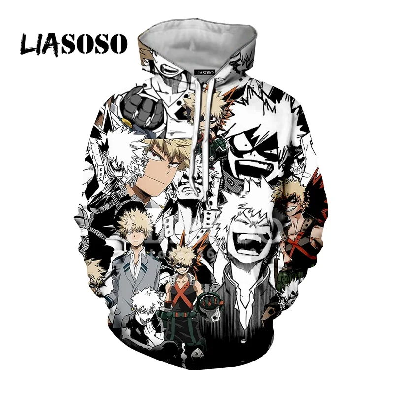 

LIASOSO New Japan Anime Comics Bakugou Katsuki Todoroki Shouto Cute Faces 3D Print Unisex Hooded Hoodies Sweatshirts Casual Tops