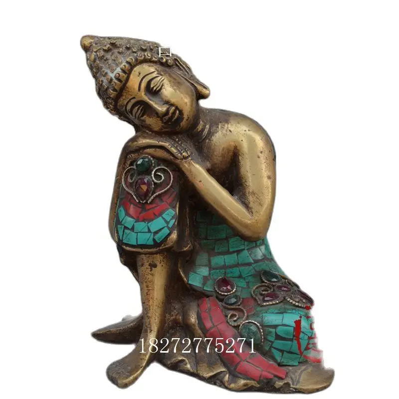 

Nepal Old Bronze Turquoise Inlaid Stone Buddha Statue Of Sakyamuni Buddh