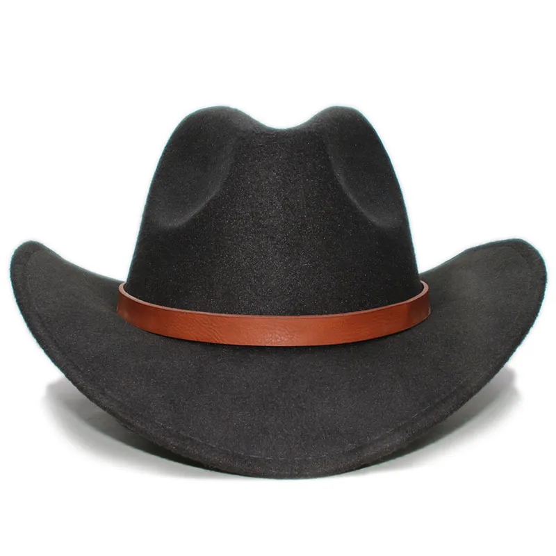 Retro Brown Leather Band Parent-child Unisex Adult / Kid Wool Wide Brim Cowboy Western Hat Cowgirl Bowler Cap (61cm/57cm/54cm