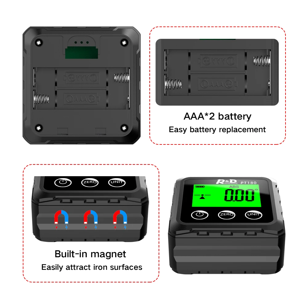 R&D 360 Degree Mini Magnetic Digital Inclinometer Level Box Gauge Angle Meter Finder Protractor Base Measuring Tools