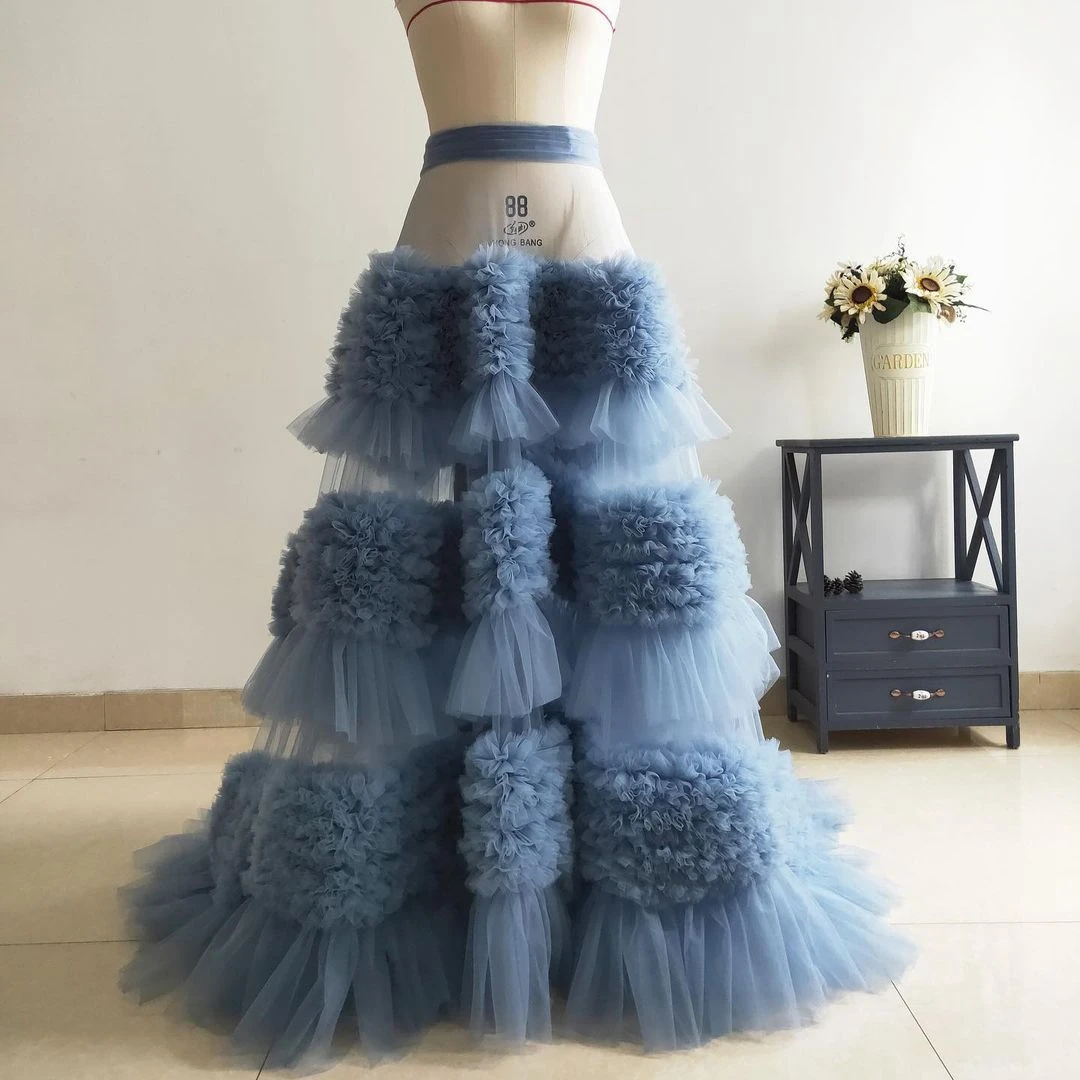 Moda seksowna elegancka spódnica linia A długość podłogi spódnica damska tiulowa wzburzona warstwowa koronkowa spódnica wieczorowa Plus rozmiar wykonane na zamówienie
