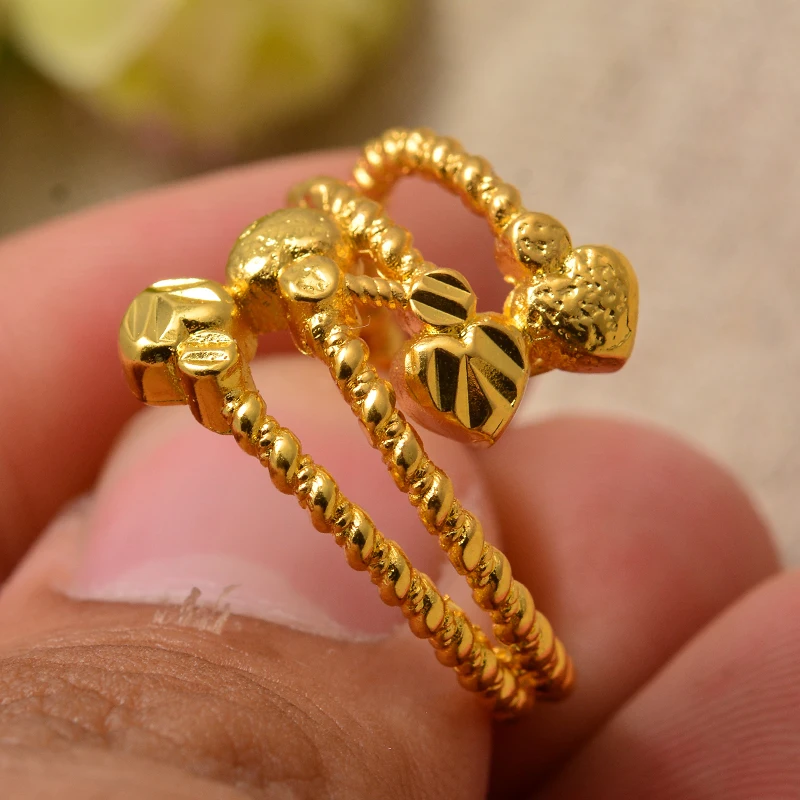 Dubai Gold Color Rings for Women Man Gold Color Africa Ring Ethiopian Jewelry Arab India Nigeria Middle East Metal Wedding Ring