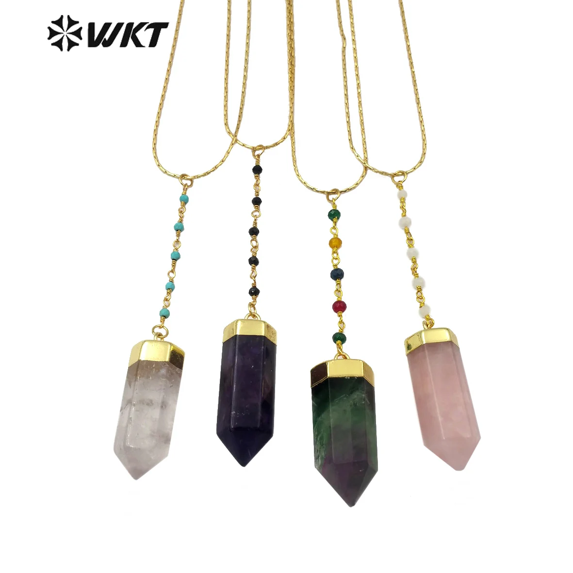 WT-N1180 WKT Multiple Colors Natural Stone Necklace Fluorite/Crystal Gold Electroplated Necklace Women Fashion Necklace Jewelry