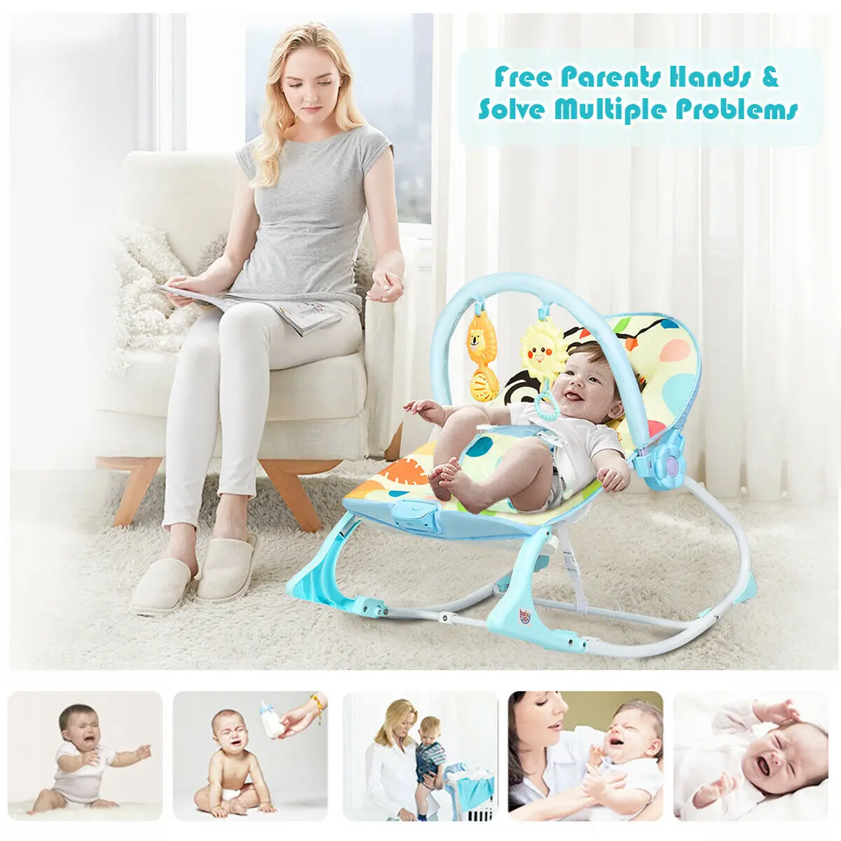 Babyjoy Baby Bouncer & Rocker ทารกเด็กวัยหัดเดินปรับ W/การสั่นสะเทือนเพลง