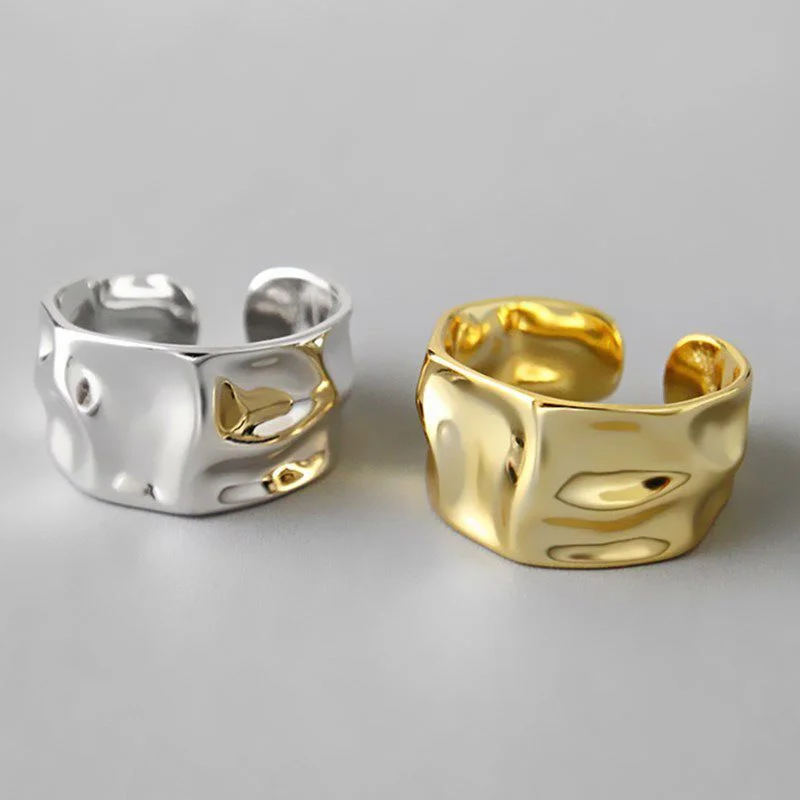 Fashion Irregular Concave Convex Gold Color  Silver Plated Ring Width Open Finger Ring For Women Men