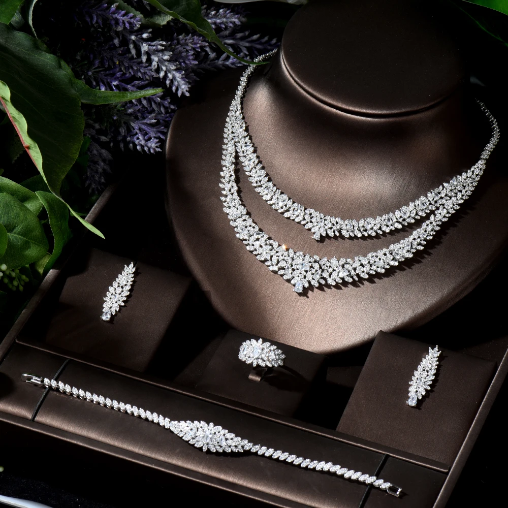 HIBRIDE New Trendy Two Layers Jewelry Set For Women Wedding Cubic Zircon  African Dubai Bridal Jewelry Set Dance Party N-865