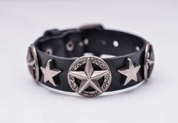 Biker Motocycle Western Antique Texas Star Concho Handmade Quality Veg Tan Leather Bracelet Wristband Cuff Bangle