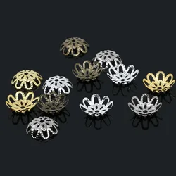200pcs 3x14mm Silver Gold Bronze Hollow Flower Charms Bead Caps for Jewelry Making Spacer End Beads DIY Bracelet Necklace