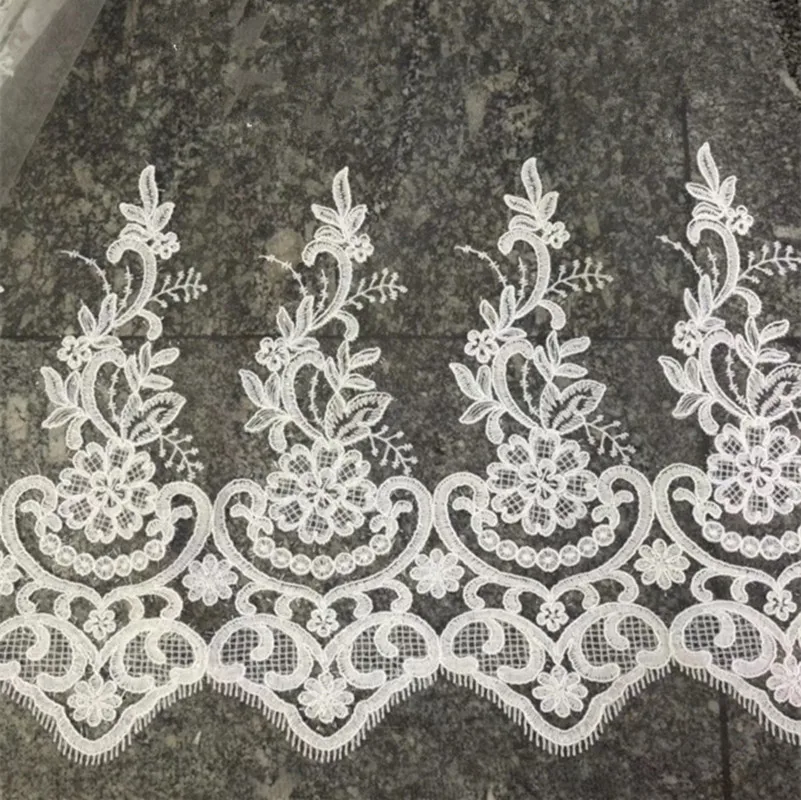 40cm wide mesh base polyester embroidery lace trim, with transparent sequin,30cm wide embroidery with 10cm wide mesh,tYd190725a