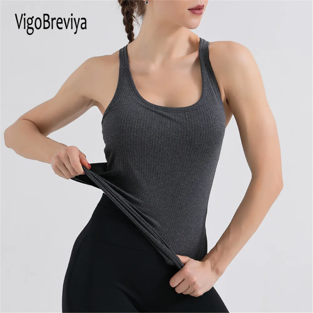 VigoBreviya Seamless Yoga Tops With Bra Women 2024 Sleeveless Fitness Sports T-shirts Gym Running Workout Tops Shirt Clothing