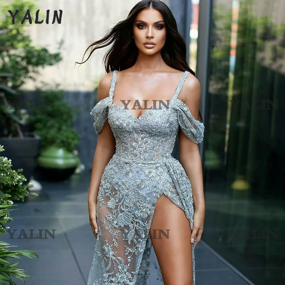 Yalin-女性のためのヴィンテージのイブニングドレス,セクシーなレースの衣服,ハイサイドのサテン,マーメイドスタイル,カスタムメイド