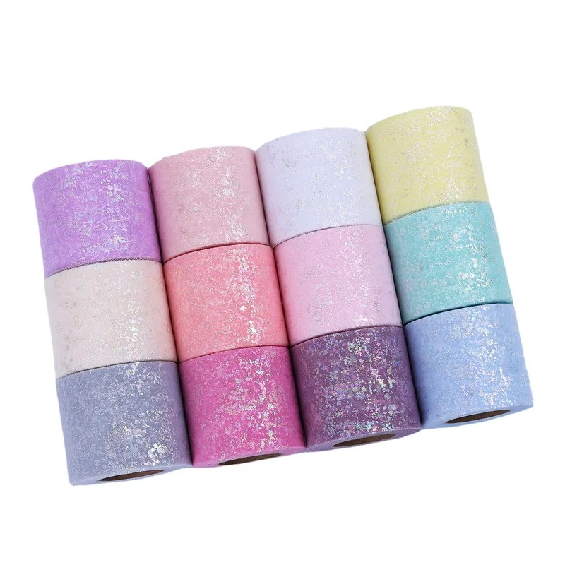 Rainbow Gradient Yarn Roll 6cm*25 Yard Symphony Gradient Tulle DIY Craft Skirt Material Yarn Family Wedding Decoration