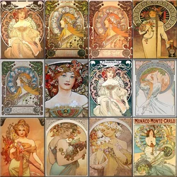 Nowe obrazy olejne według liczb Alphonse Maria Mucha obraz zestaw farba według liczb, na płótnie dla dorosłych grafika ścienna Home Decor