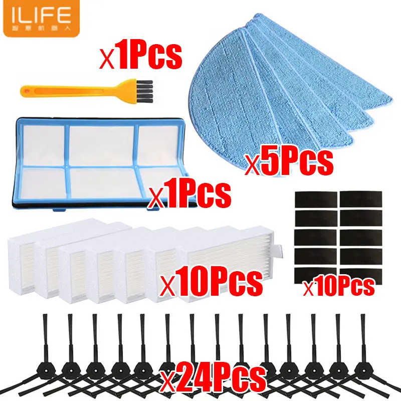 Pièces et accessoires d\'aspirateur robot, brosse latérale, filtre à poussière primaire, filtre Hepa, vadrouille Sub pour Chuwi ilife v5, v5s, V3,