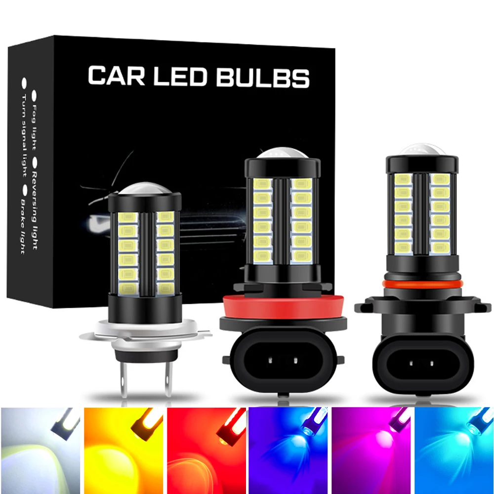 Lámpara LED antiniebla para faro delantero de coche, bombillas H11 H8 H9 H7 H16 JP EU PSX24W PSX26W, 9005 HB3 9006 HB4 1500LM 6000K, naranja y