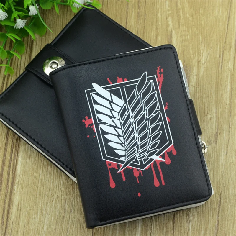 Porte-monnaie en cuir Pu imprimé Attack on Titan pour hommes et femmes, porte-cartes de crédit à deux volets, sac à main court, porte-monnaie classique, anime