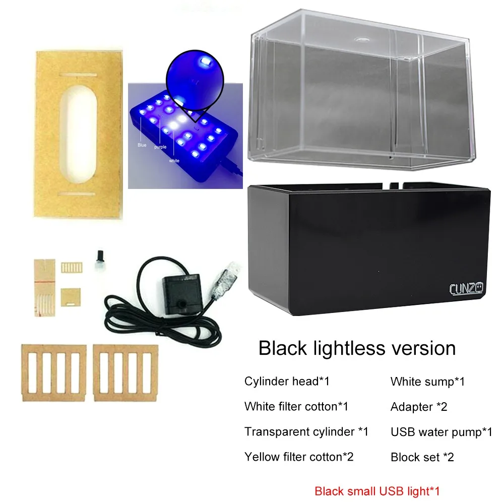 NONE Tragbare Mini Betta Aquarium Aquarium Desktop Marine Aquaponic Aquarium Fische Schüssel Wasser Filter LED Licht USB Luftpumpe 5