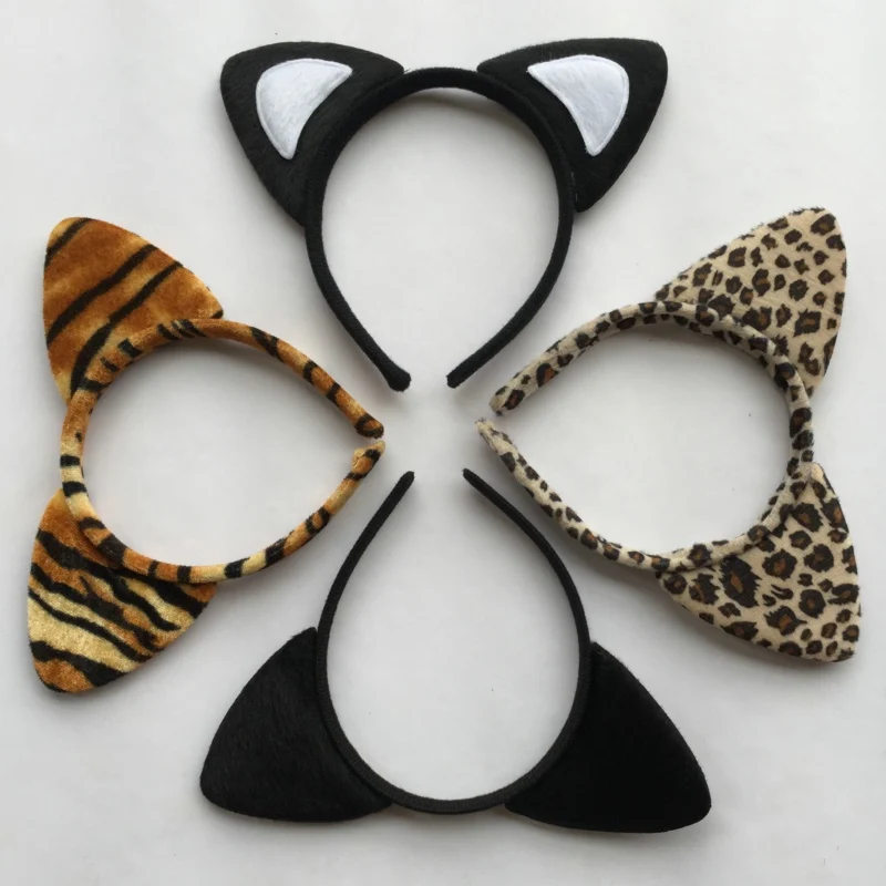 Cloth Short Plush Tiger Print Leopard Cat Ear Headband Cute Women Girls Kids Party Festival Fantastic Hair Accessories Hairband