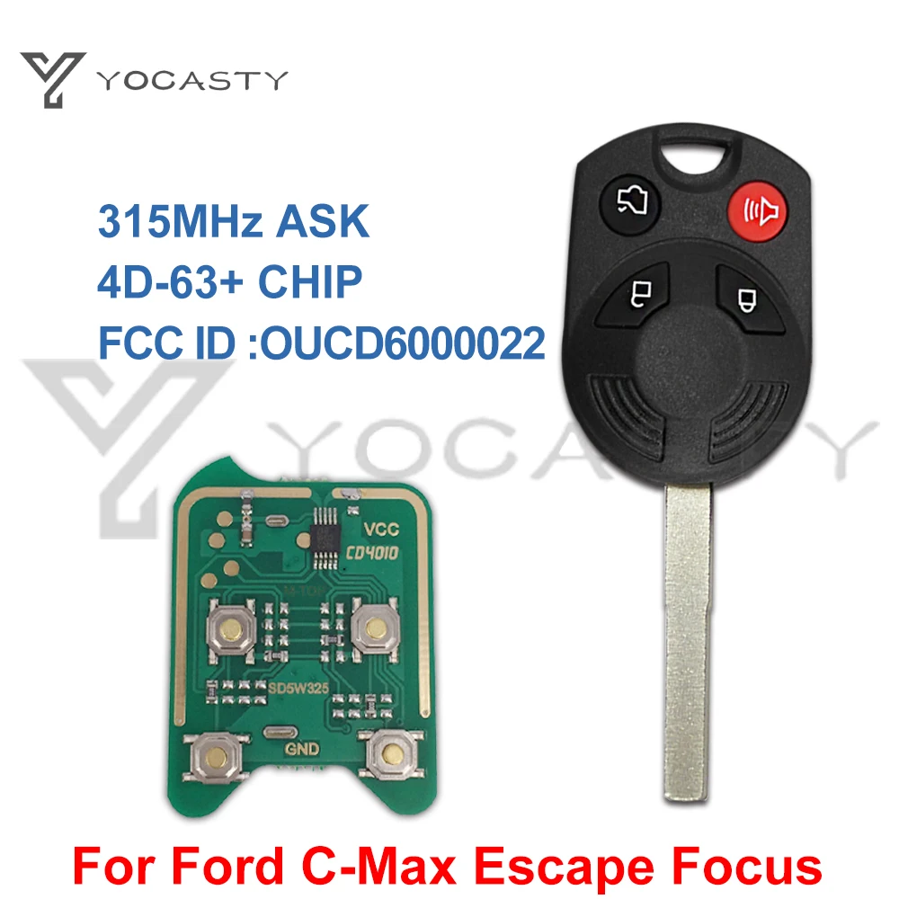 

YCOASTY OUCD6000022 4 Button Remote Key For Ford C-Max Escape Focus 2013 2017 2018 2019 with 4D63 80bit Chip Laser Blade 315MHz