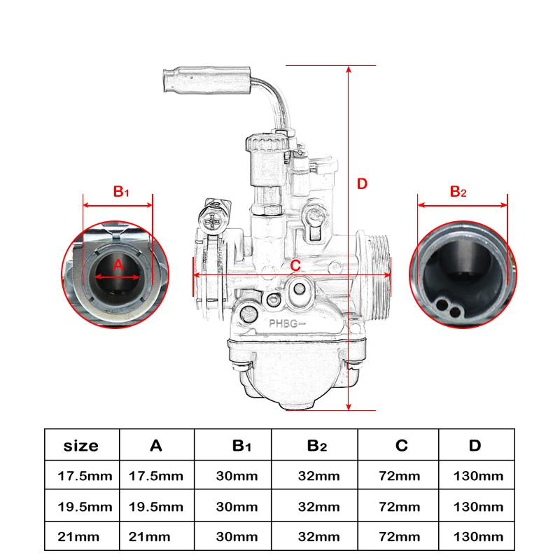 ZSDTRP-Carburador de Motocicleta, Carb Dellorte, PHBG, 17.5, 19.5, 21mm, AS 4 Stroke, 50cc-100cc, Motor para Scooter, Cicomotor, GY6, JOG Racing