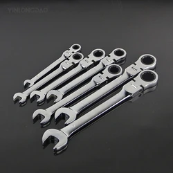 Professional Flexible Head Ratchet Wrench Combination Spanner Set Universal Wrench for Car Repair Tools CR-V Steel,6-24mm