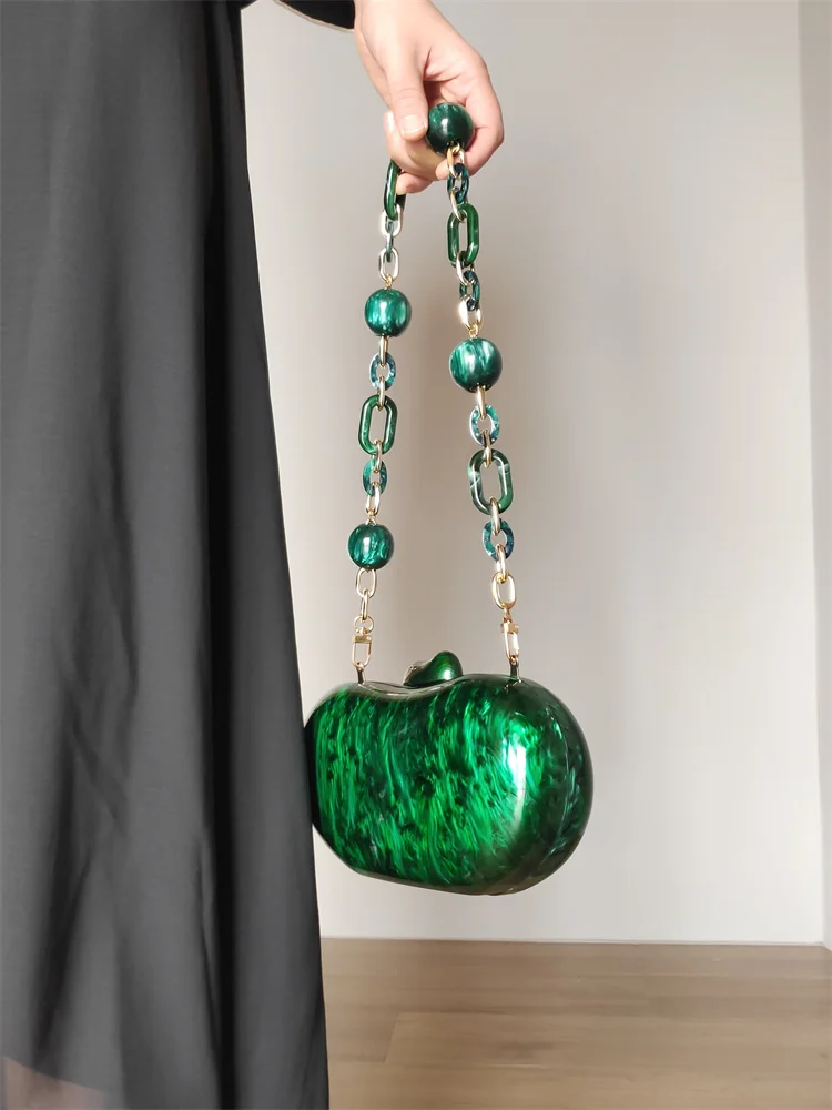 【Wander Lamar】Fashion Geometric Clutch Acrylic Designer Green Clutch Bags Beads Chain Clutch