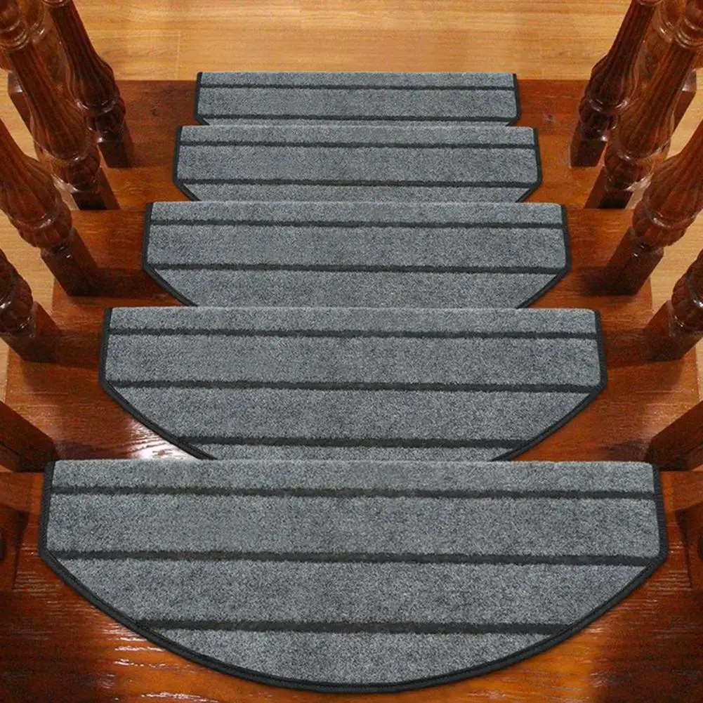 3Pcs / 5Pcs Stairs Carpets Mat Self-adhesive Stair Tread Carpet Mats Flannel Indoor Family Bullnose Carpet Stair Rug Anti-slip