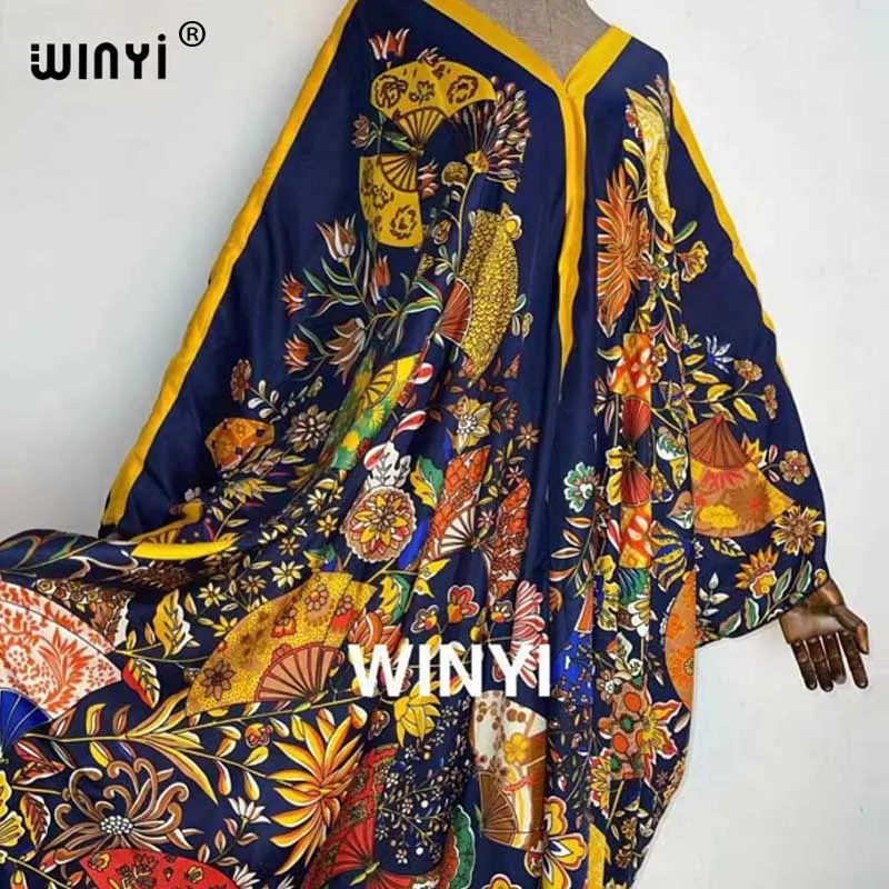 Traditional Printed Rayon WINYI maxi dress Summer African Women's Abaya Robe Long dresses for beach Bohemian v-neck dress