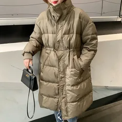 Solide Neue Winter Frauen 90% Weiße Ente Unten Lange Parkas Stehkragen Dicke Warme Unten Mantel Lose Zipper Damen Schnee outwear