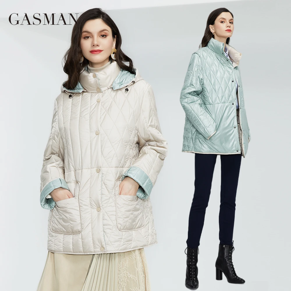 GASMAN 2022 New Women's Spring Coat fashion casual Wear on both sides short Women parka Thin Cotton Warm outwear 21871