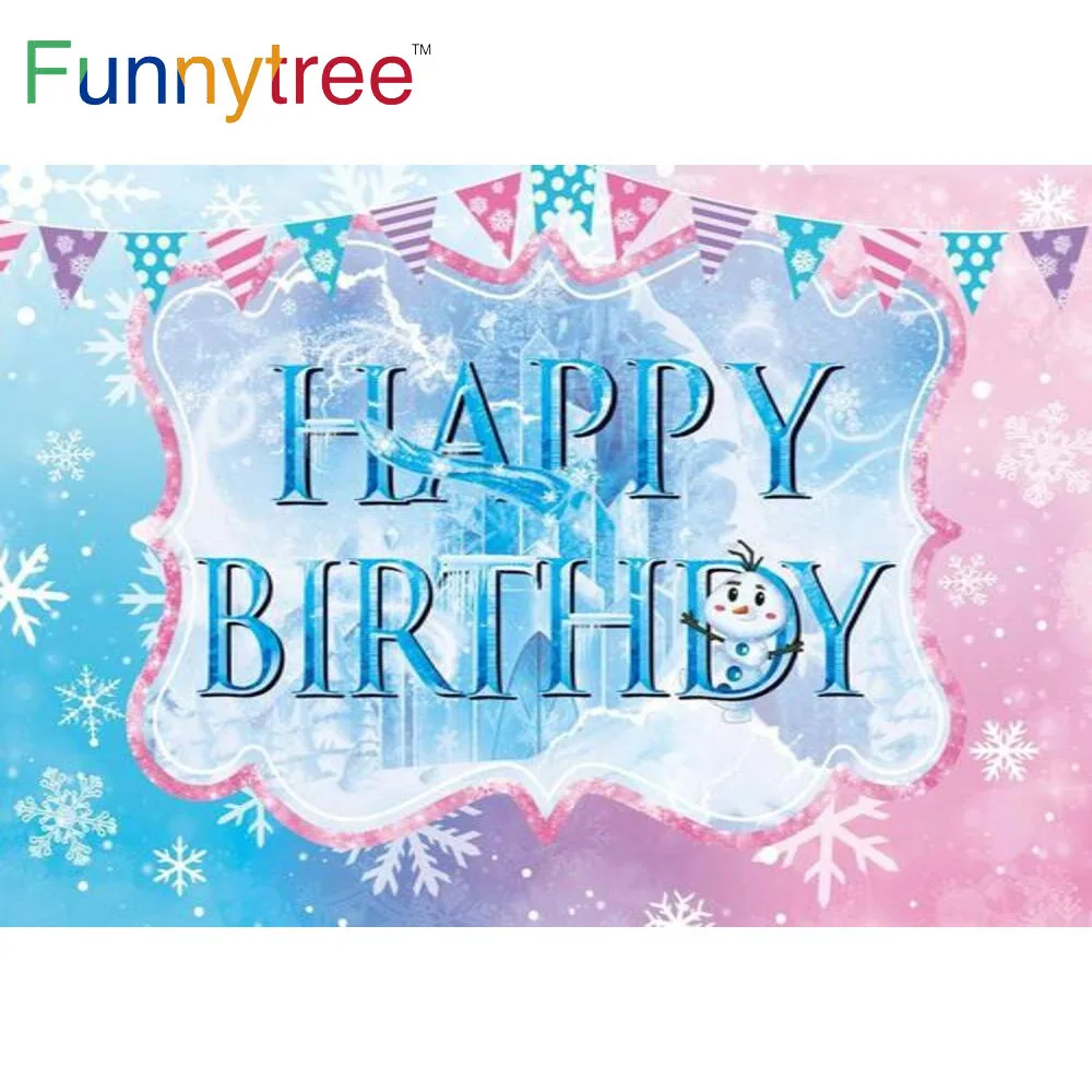 

Funnytree Happy Birthday Theme Backdrop Bunting Snowflake Snowman Castle Gender Reveal Custom Poster Decoration Background