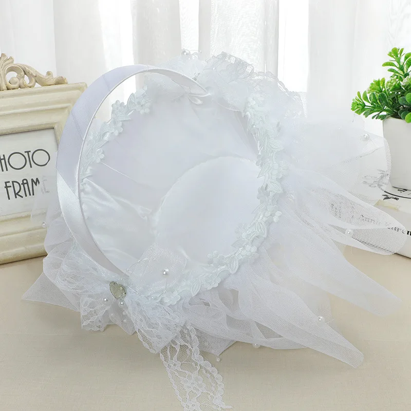 White Lace Flower Basket for Girls, Portable Wedding Supplies, Birthday Party, Spread Flowers