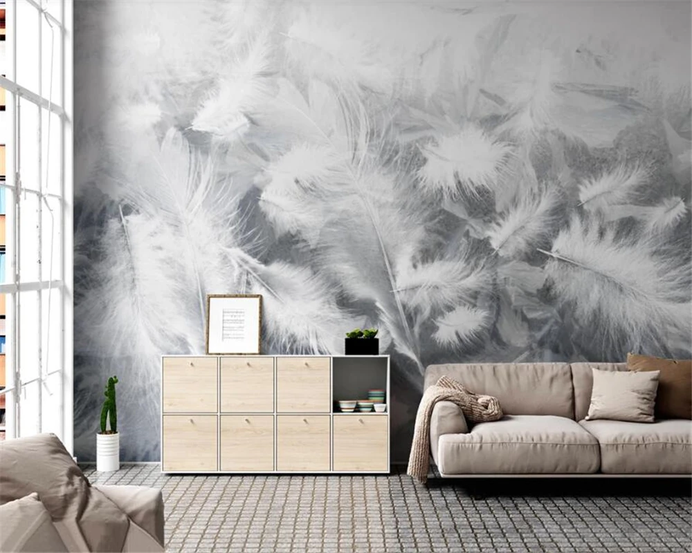 Custom wallpaper papel de parede White feather wall decoration painting custom large mural 3d wallpaper papier peint