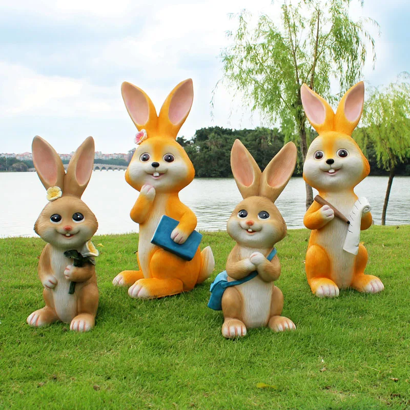 Outdoor Orchard And Garden Statue Decorative Gardening Accessories Cartoon Animal Rabbit Sculpture Home Garden Cottage Ornament