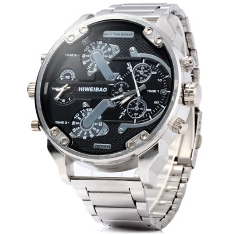 SHIWEIBAO Luxury Watch Men Waterproof Dual Time Display Quartz Wrist Watch with Stainless Steel Band Quartz Wristwatches