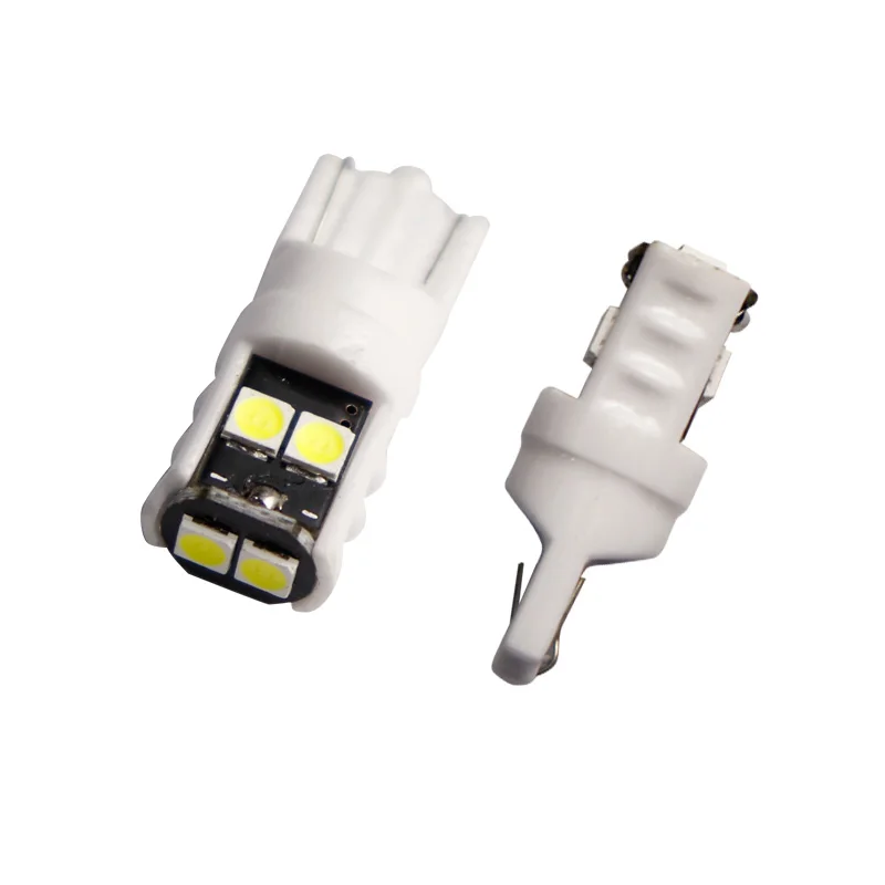 10pcs T10 ceramic 6 smd 3030 LED 30MA 27*10*11MM 194 W5W Motor Car Interior Side Light Indicator License Plate Lamps DC 12V 10