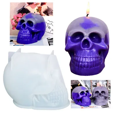 Large Skull Shape Silicone Candle Mold Epoxy Mould Handmade Soap Ice Cube Molds Silikone Halloween Home Decoration Food Grade