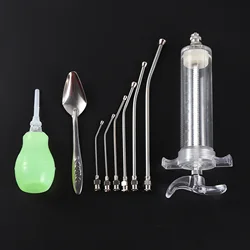 Canary Pigeon Chicks And Young Birds Manual Feeding 10/20/50/100ml Syringe Set 6 pcs Of Pc Curved Tube Metal Feeding spoon