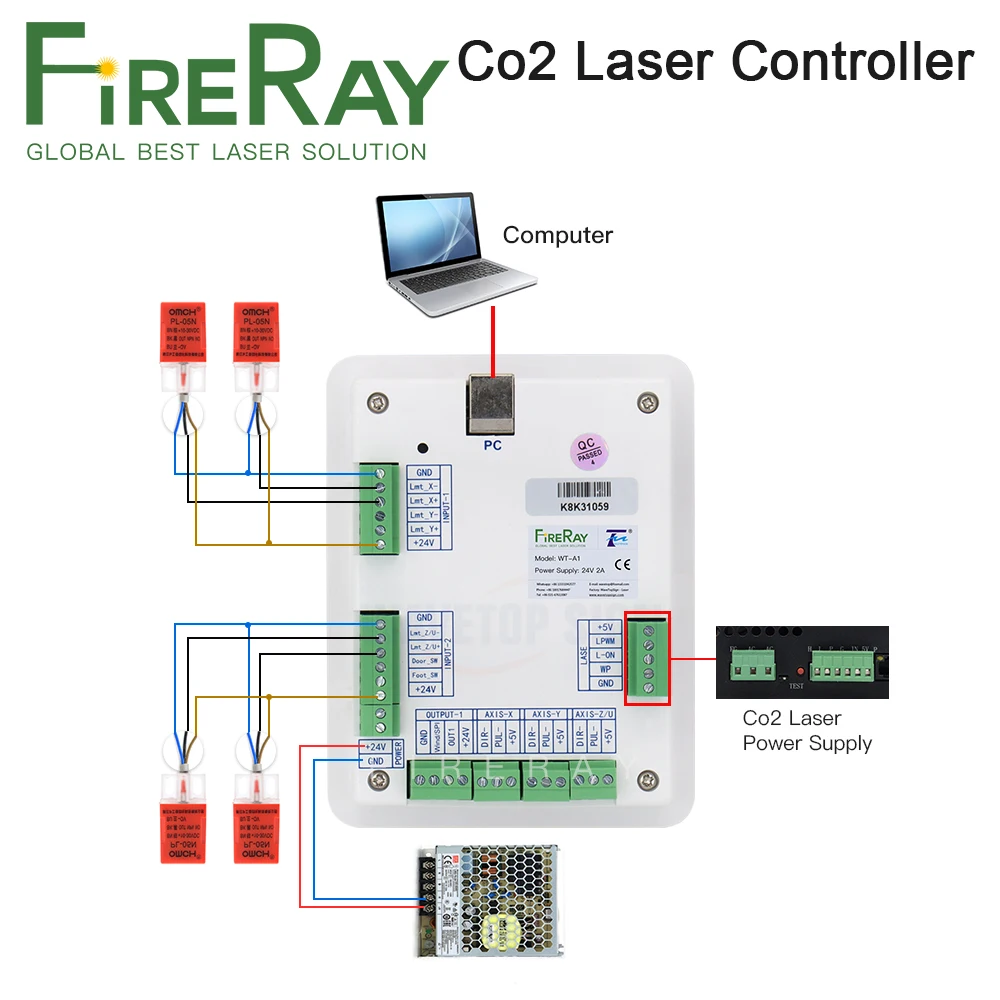 FireRay Co2 sterownik laserowy System Co2 maszyna do laserowego cięcia i grawerowania K40 laserowe 3020 6040 wymiana Ruida Leetro sterownik