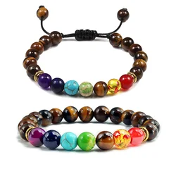 Uomo Donna 7 Chakra Braccialetti con perline Braccialetti Guarigione Occhio di tigre Pietra Chakra Preghiera Fascino Buddha Bracciale Gioielli regolabili Regali